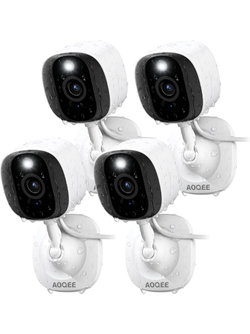 2K Indoor/Outdoor Security Camera, IP65 Waterproof, Night Vision, 4-Pack